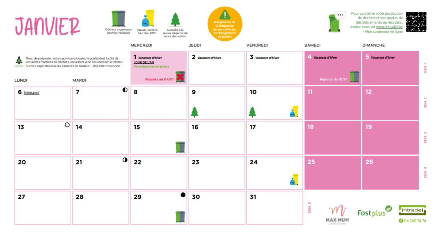 Calendrier de collecte janvier 2025